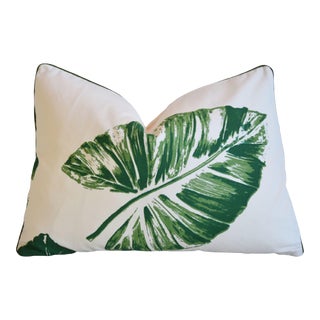 Kravet Fabrics Hand-Printed Green Botanical Banana Leaf Feather/Down Pillow 23" X 17" For Sale