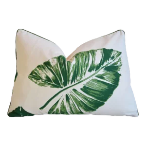Kravet Fabrics Hand-Printed Green Botanical Banana Leaf Feather/Down Pillow 23" X 17"