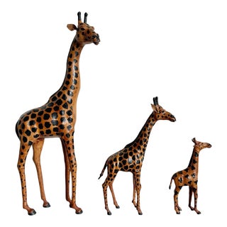 Vintage Ascending Leather Wrapped Giraffe Sculptures - Set of 3 For Sale