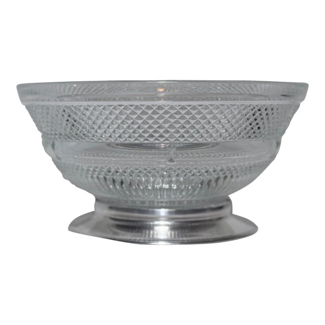 Vintage English Lead Crystal Bowl With Removable Silver Plate Base For Sale