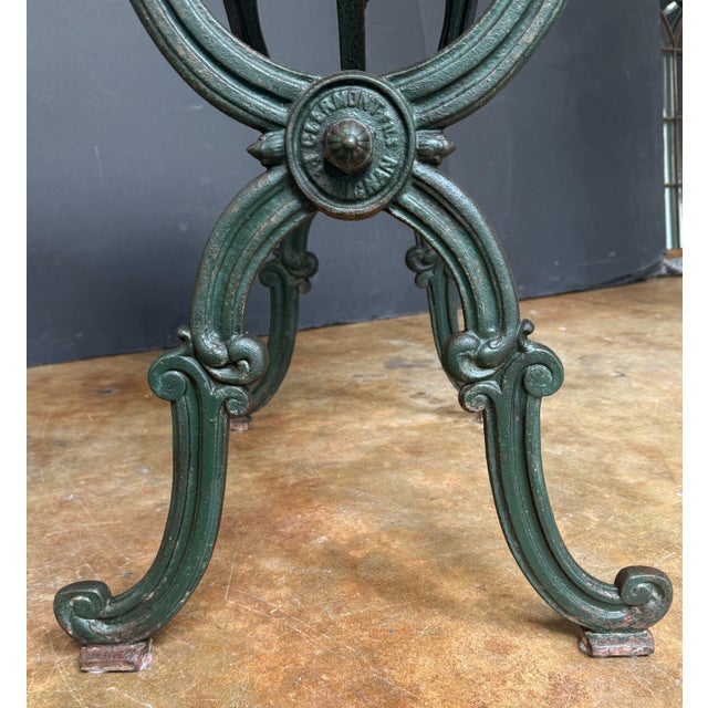 French Bistro or Conservatory Table With Marble Top Over Cast Iron Base For Sale - Image 9 of 10