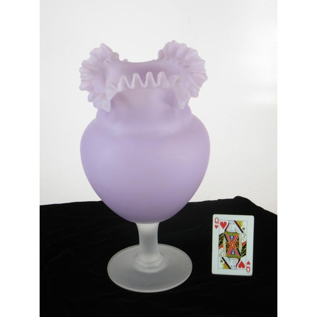 1970s Glass Vase Large 13" Victorian Purple Mouth Blown Frosted with Ruffle Top For Sale - Image 10 of 10