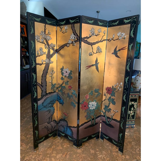 Vintage Asian Room Divider Screen With Gold Wash Chairish