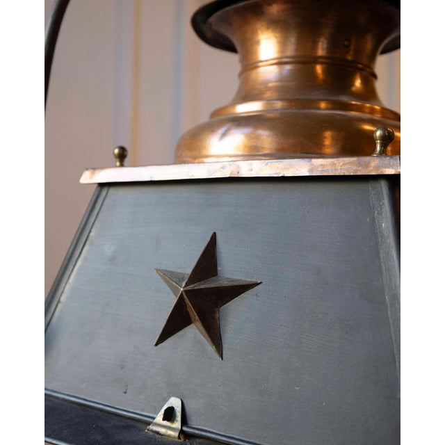 Mid 20th Century Mid 20th Century French Copper and Iron Lantern with Star Motifs For Sale - Image 5 of 9