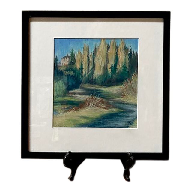 Framed Original Art, "The Castle" Contemporary Landscape Pastel Sketch Drawing For Sale