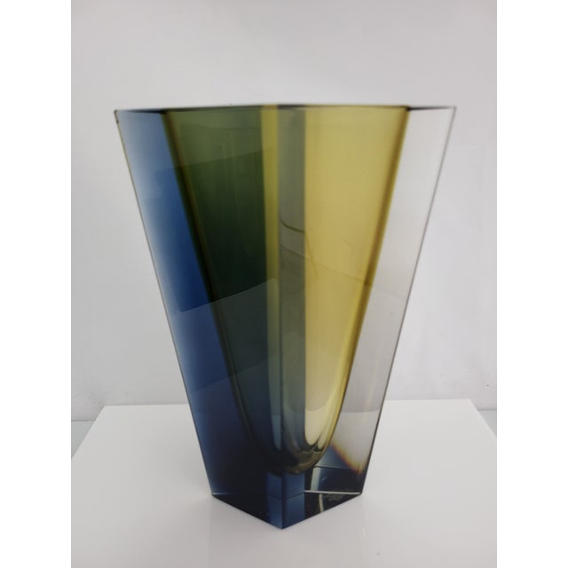 Glass Kaj Franck Nuutajarvi Notsjo Prisma Tri-Color Art Glass MCM Diamond Vase For Sale - Image 7 of 18