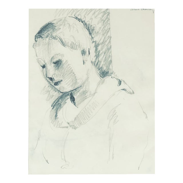 Albert Chavaz, Jeune fille, Pencil on Paper, Framed For Sale