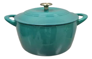 Mid Century Modern Style Green Cast Iron Dutch Oven 6.5 Qt 6.2 L Pot With Lid