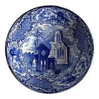 Antique 19th Century Blue and White Staffordshire Transfer Ware Bowl For Sale