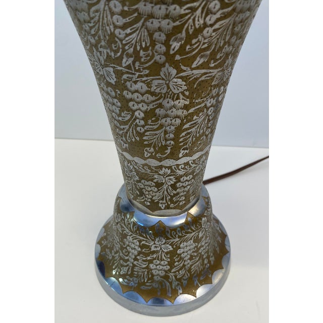 Metal Pair of Moorish Etched Metal Table Lamps With Floral Arabesque Motifs For Sale - Image 7 of 8