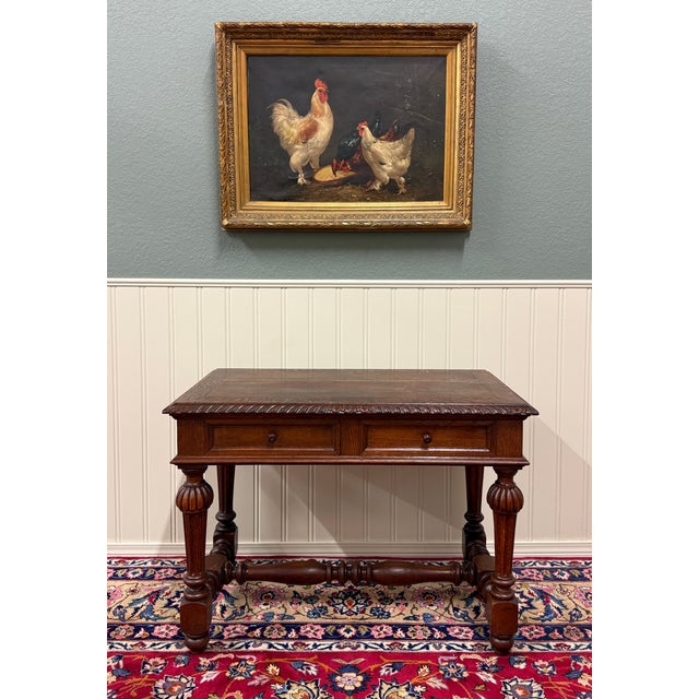 Antique French Henri II Style Writing Desk Table Drawers Oak C. 1930s For Sale - Image 4 of 18