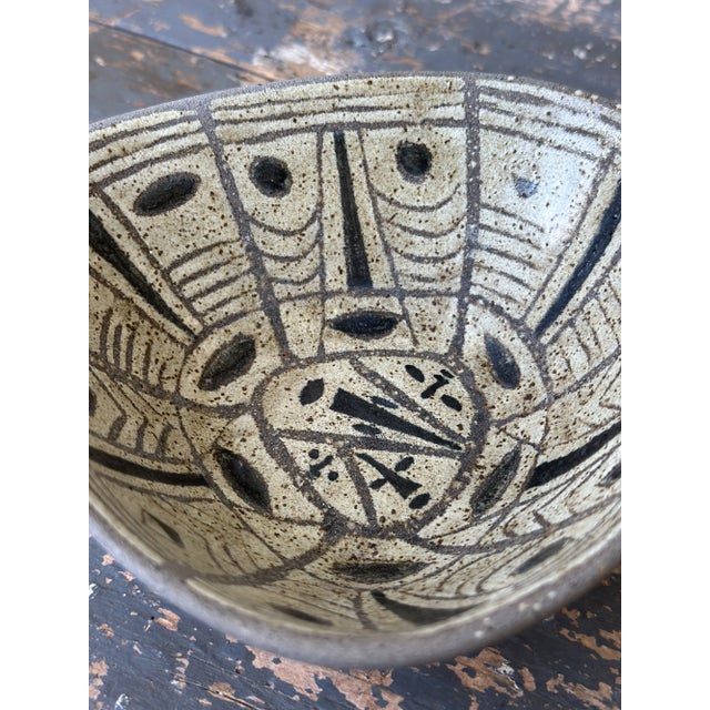 Vintage Triangular Stoneware Bowl With Geometric Glaze Detailing, Circa 1970s For Sale - Image 11 of 14