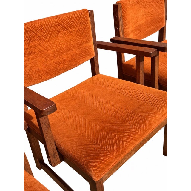 Wood 1970's Bernhardt Mid Century Modern Burnt Orange Velvet Rolling Dining Chairs - Set of 4 For Sale - Image 7 of 11