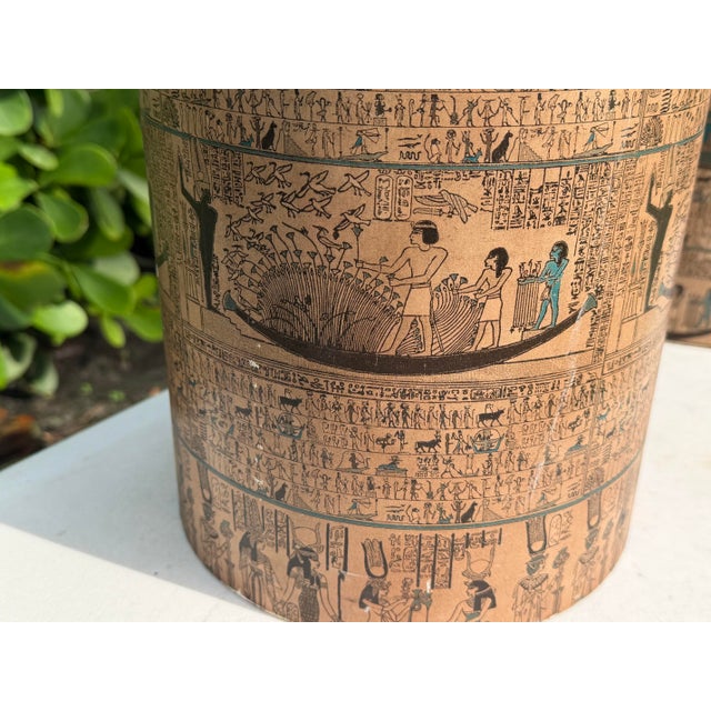 Vintage Egyptian Revival Paper-Covered Wastebaskets | Pair For Sale - Image 12 of 12