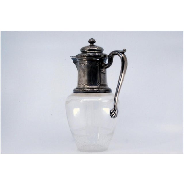Wine Jug in Cut Glass and Silver Embossed on the Lid with Knob and Rim, Raised Handle and Coats of Arms For Sale - Image 9 of 11