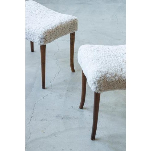 Vintage Swedish Stools with Sheepskin, 1940s, Set of 2 For Sale - Image 3 of 10