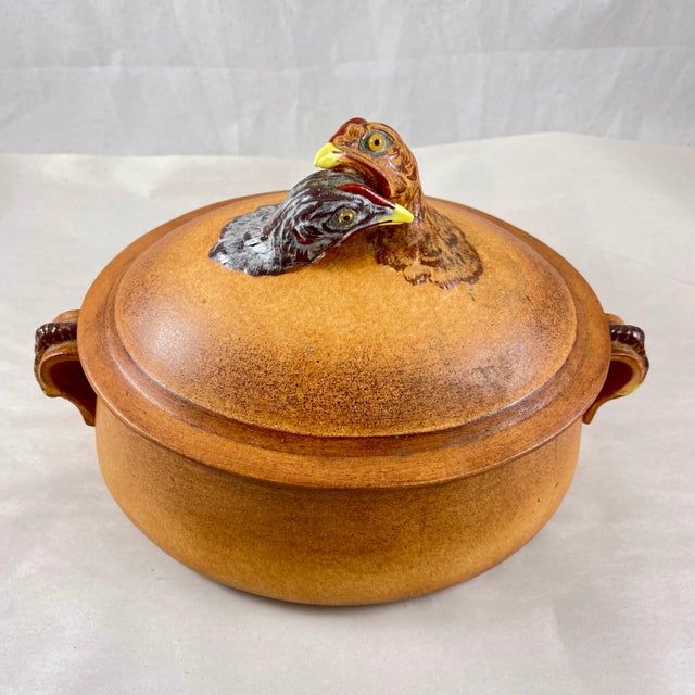 A French glazed porcelain Chicken Tureen or Poultry Roaster, by Pillivuyt Mehun, circa 1900. The phrase, “A chicken in...