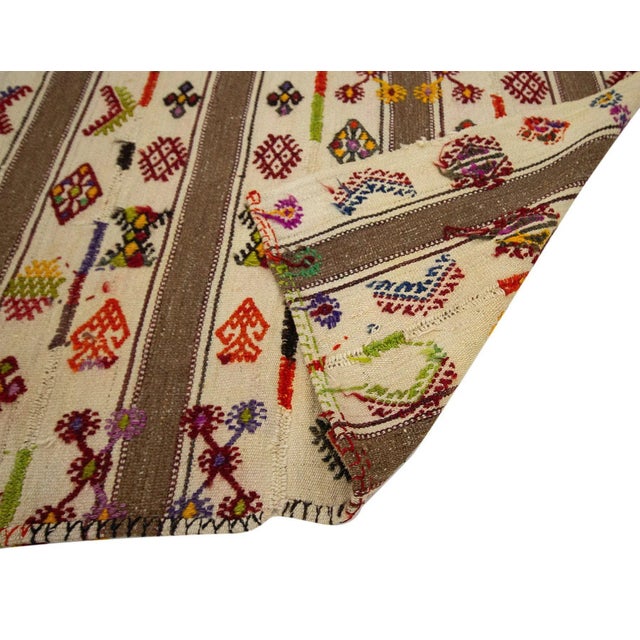 Mid 20th Century Embroidered Vintage Kilim Rug For Sale - Image 5 of 7