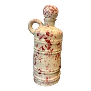 Vintage Mohawk R-4 Cranberry Spongeware Stoneware Jug – Mid-Century Advertising Liquor Bottle With Original Cork For Sale