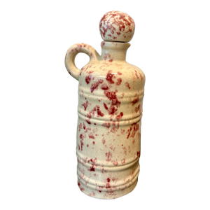 Vintage Mohawk R-4 Cranberry Spongeware Stoneware Jug – Mid-Century Advertising Liquor Bottle With Original Cork