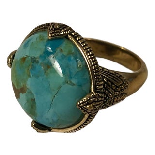 1990s Barse Turquoise Gold Ring (Unisex), Size 10.5 For Sale