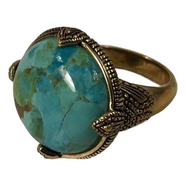 1990s Barse Turquoise Gold Ring (Unisex), Size 10.5 For Sale