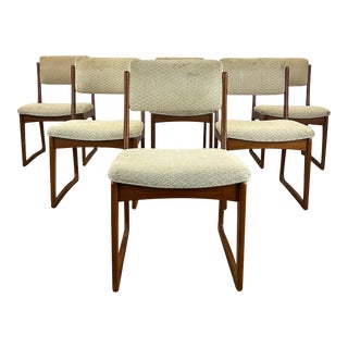 Set of 6 Danish Modern Dining Chairs With Vintage Upholstery For Sale