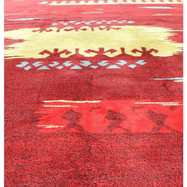 Textile Modern Abstract Rug in Maroon, Barn Red, Carmine, Crimson and Lime Green For Sale - Image 7 of 11