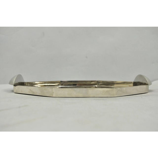 Modern Art Deco Style Silver Plated Nickel Octagonal Vanity Bar Tray "Fe" For Sale - Image 10 of 14