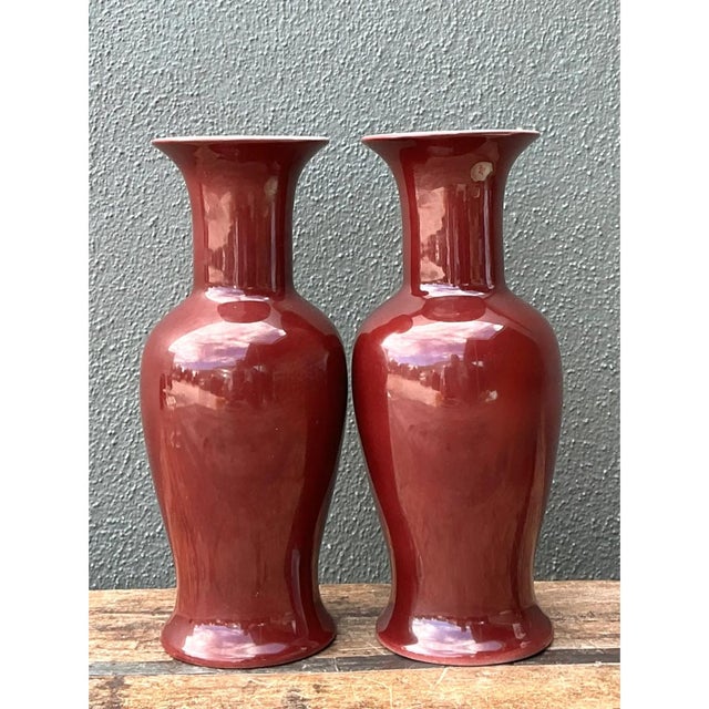 Vintage Chocolate Ceramic Vases - A Pair For Sale In West Palm - Image 6 of 12