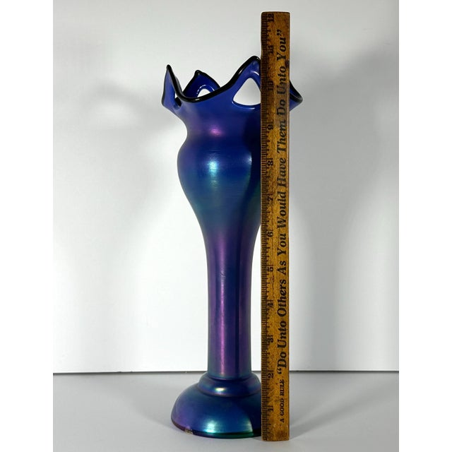 Loetz Iridescent Blue Glass Vase: Austrian Pierced Art Nouveau Vase, c. 1905 For Sale - Image 9 of 10
