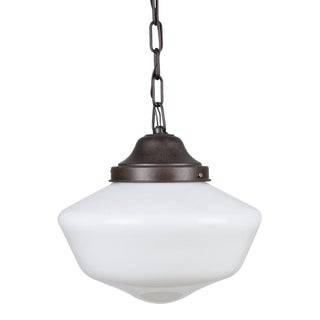 Vintage Schoolhouse Milk Glass Pendant Light For Sale