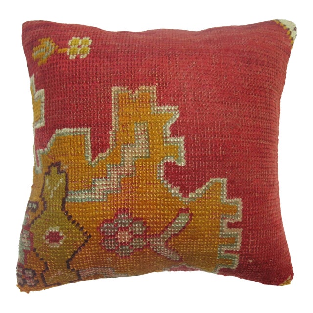 Red Oushak Rug Pillow For Sale