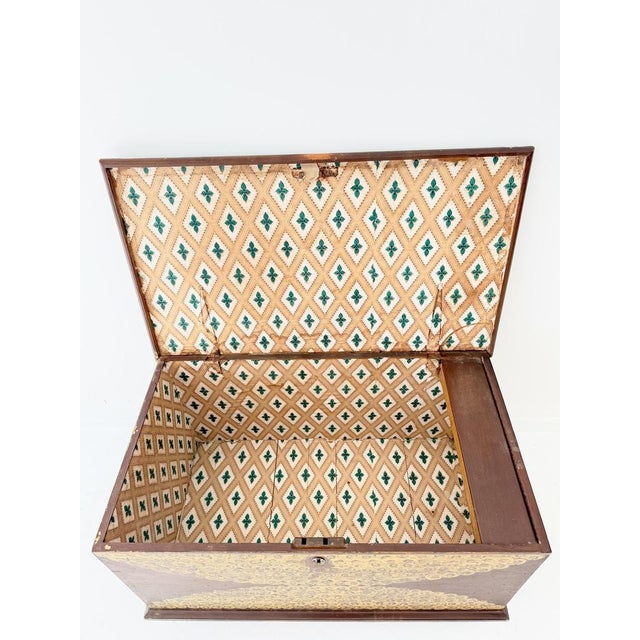 19th Century Folk Art Dome-Top Wallpaper Travel Chest, 1878 For Sale - Image 11 of 18