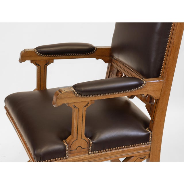 Wood Gothic Revival Ash & Leather Armchair Desk, 1860s For Sale - Image 7 of 14
