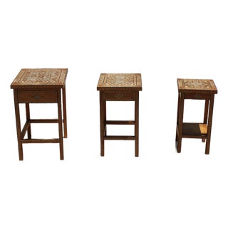 Vintage Moroccan Inlaid Nesting Tables | Moorish Geometric Side Tables Set of 3 For Sale