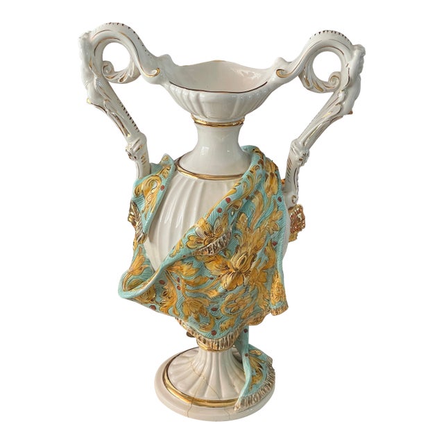 Vintage Italian Neoclassical Capodimonte Handpainted Vase With Putti For Sale