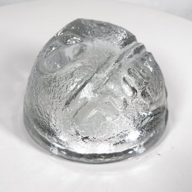1960s Modern Heavy Art Glass Bowl Thick Rim Textured Ice Block For Sale - Image 10 of 11