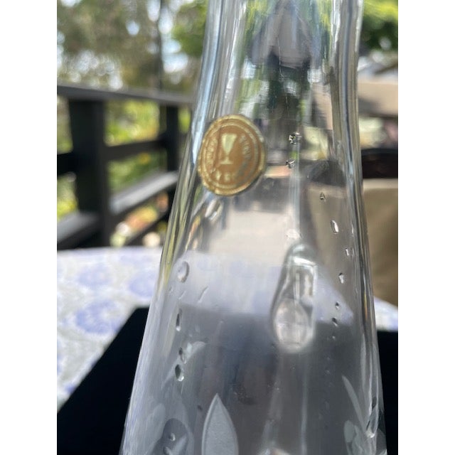 Transparent Vintage Roumanian Etched Glass Wine Decanter For Sale - Image 8 of 8