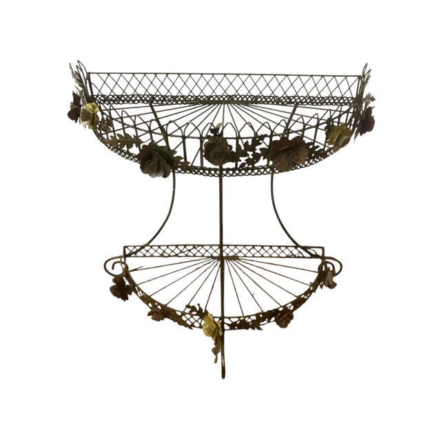 1950s Vintage Italian Tole Metal Two-Tier Demilune Plant Stand For Sale - Image 5 of 7
