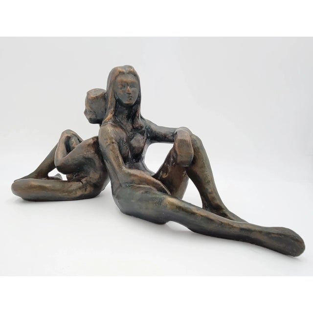 Bronzed Ceramic Impressionism Sculpture Girls Sitting Back to Back Signed 1994 For Sale - Image 9 of 12