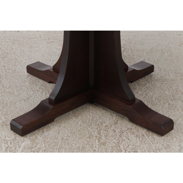 Brown Stickley Mission Oak Large Round Dining Room Table For Sale - Image 8 of 18