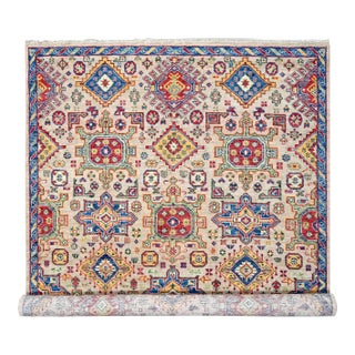 2010s Camel With Navy Blue, Vegetable Dyes, Karajeh Heriz Geometric Design, Thick and Plush, Natural Wool, Hand Knotted, Oversize Oriental Rug For Sale