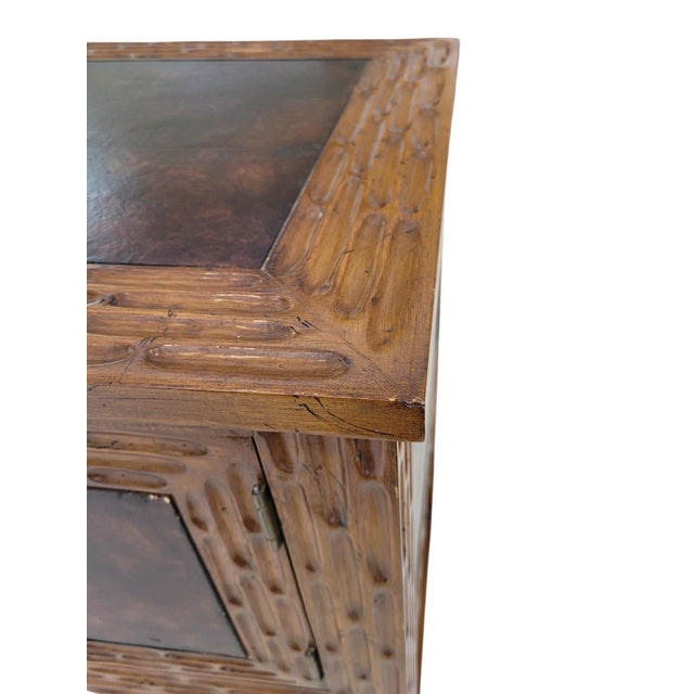 1980s Spanish Revival Hand-Gouged Wood Media Console Credenza With Shelf For Sale - Image 11 of 11