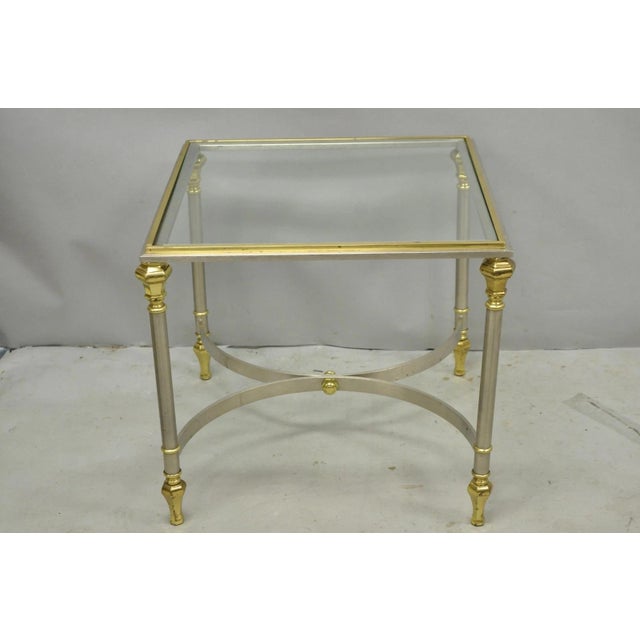 Vintage French Directoire Maison Jansen Style Steel Brass Low Square Side Table For Sale - Image 17 of 17