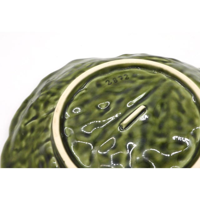 Farmhouse 1970s Olfaire Green Cabbage Leaf 12" Plate / Serving Dish — Portugal Majolica For Sale - Image 3 of 7