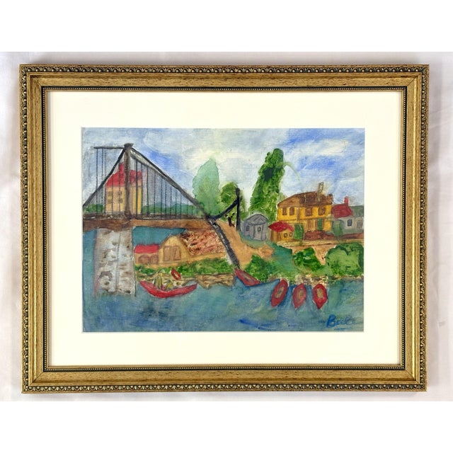 Drawing/Sketching Materials Original Signed and Framed Primitive Mixed Media Drawing Signed 'Belle' For Sale - Image 7 of 14