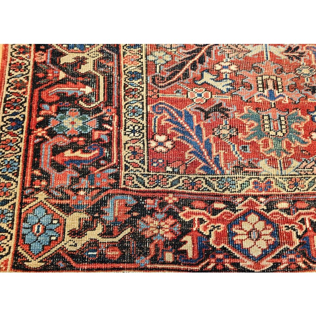 Antique Persian Heriz Serapi Rug, Hand-Knotted Wool, All-Over Geometric Pattern, Brick & Navy, 8x9 For Sale - Image 12 of 15