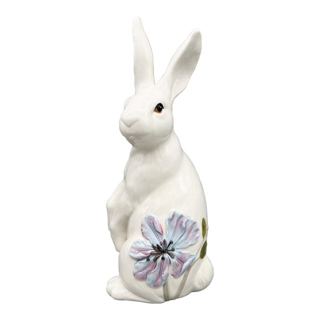 Fitz and Floyd White Rabbit Figurine With Floral Accent | Butterfly Fields Collection - Spring, Easter, Cottagecore For Sale