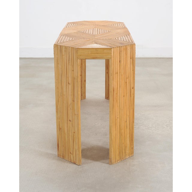 Organic Modern Pencil Reed Rattan Waterfall Console Table For Sale - Image 9 of 18